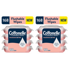 Cottonelle Fragrance Free Flushable Wet Wipes, 8 Flip-Top Packs