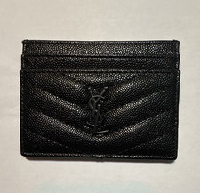 Saint Laurent Black Chevron Logo Women  s Card Wallet Credit Card Holder Slots