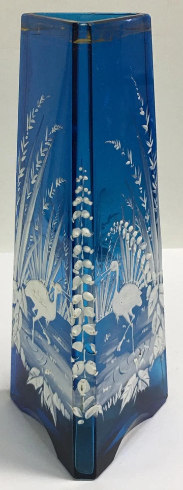 Jarrón antiguo esmalte azul y blanco con garzas, posiblemente Baccarat Foto 3 de 3