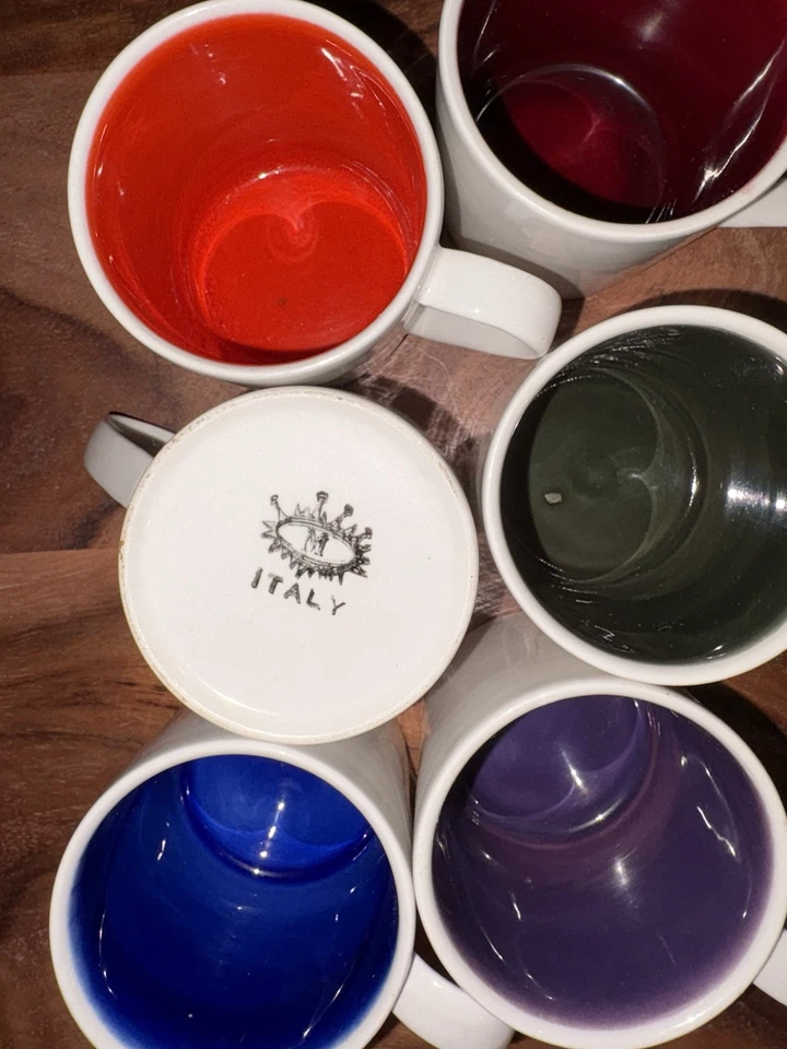 Juego de 6 tazas de café espresso blancas con interior arco iris - Hecho en Italia Foto 2 de 4