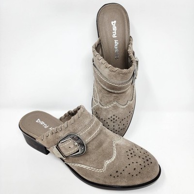 New Dirty Laundry Womens 9.5 Waltz Gray Taupe Suede Mules Western Buckle Shoes