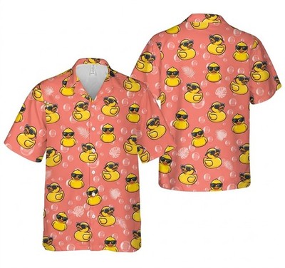 Cool Rubber Duck Bubble With Sunglasses Summer Beach Aloha Hawaiian Shirt