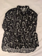 Big Dart Black White Abstract Faces Shirt Women’s XL /XXL Artsy Statement