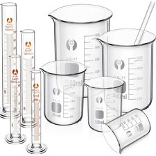 Glass Measuring Beaker and Graduated Cylinder Lab Grade Clear Tool 10 Pcs