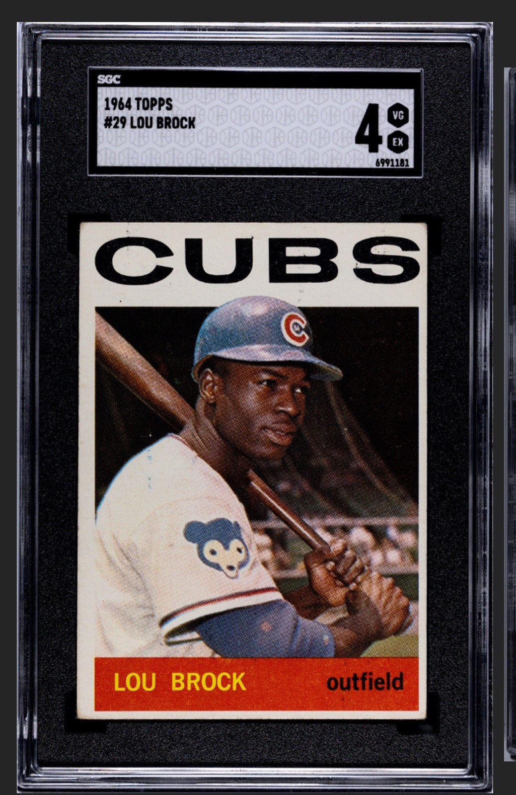 🟦🔥LOU BROCK🔥🟥1964 Topps  Cubs #29 SGC 4 VG/EX