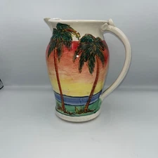 Monicats Tropical Palm Tree Beach Sunset Ceramic Pitcher Large