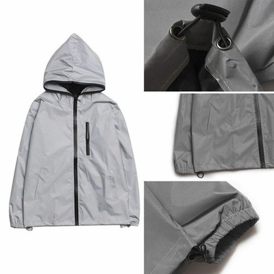 Herren Reflektierende Outdoor Jacke Leuchtender Windbreaker mit Kapuze HipHop