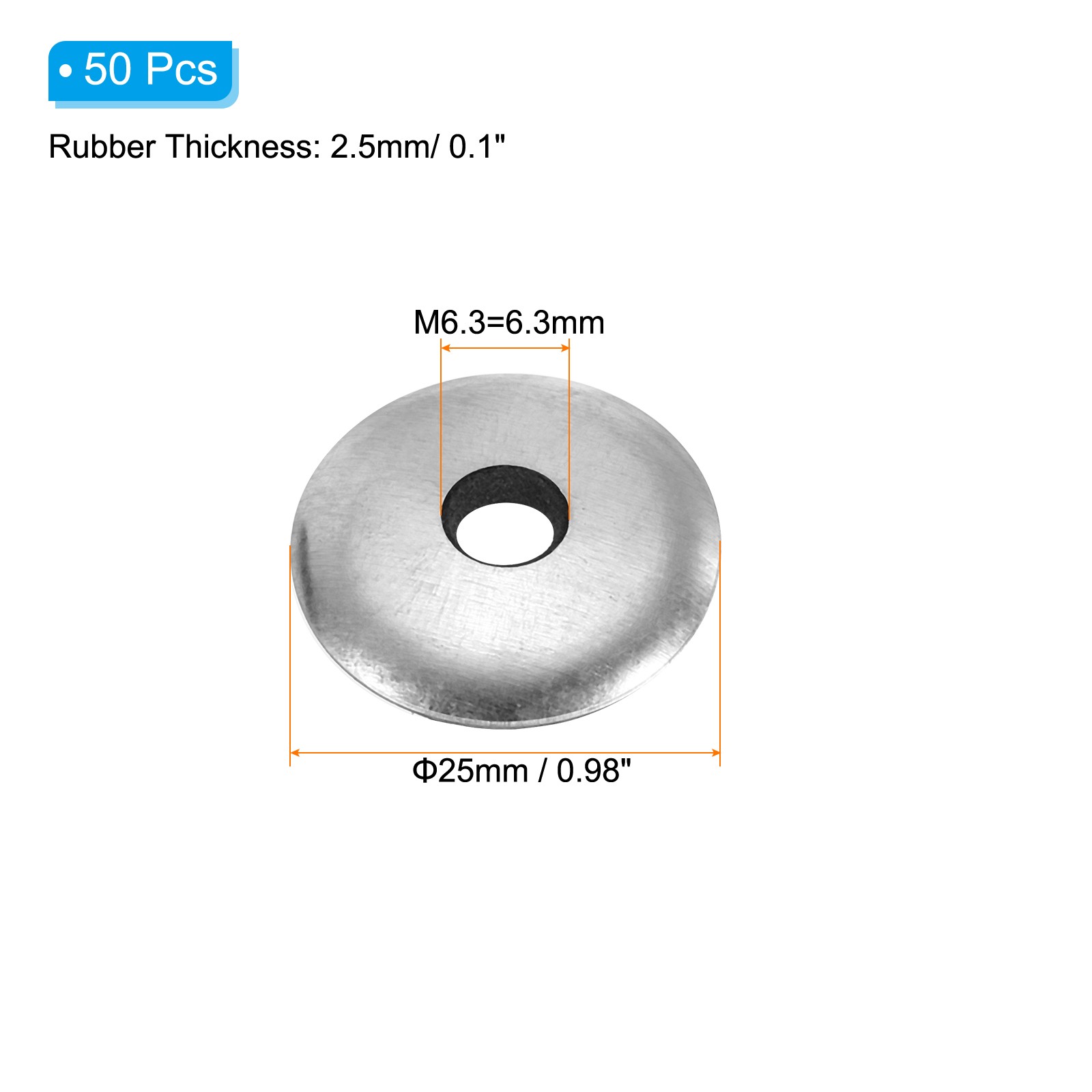 50Pcs M6.3x25mm Galvanized EPDM Bonded Sealing Neoprene Rubber Washers Gasket