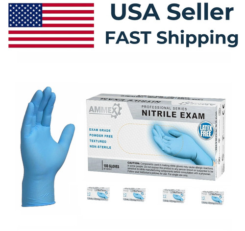 5 Pack - Ammex BX Nitrile Powder Free Exam Gloves (100ct) Medium Blue Expired
