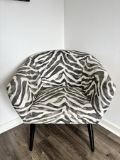 Stylish Zebra Velvet & Rattan Occasional Chair - Excellent Condition