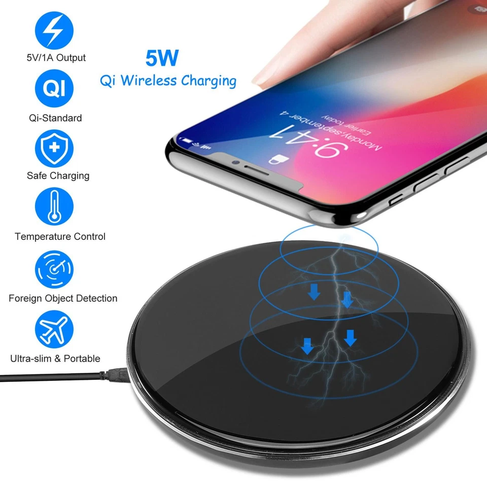 Wireless Charger Qi-Certified Ultra-Slim 5W Charging Pad f/ iPhone XS 8/8 Plus/ - Image 2 of 4