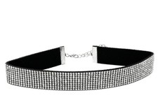 Halskette Halsband Choker Collier mit Strass Kropfband Silber Schwarz 2cm