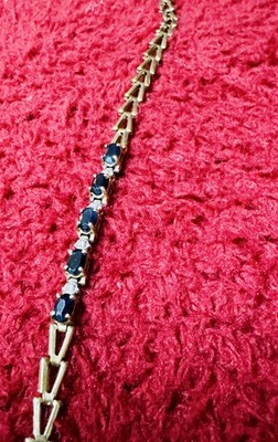 Vintage Damen Tennisarmband 10k Gelbgold Saphir feiner Antikschmuck 