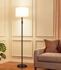 Upgraded Dimmable Floor Lamp with Linen Shade, 1000 Lumens, Black Pole
