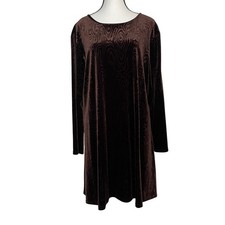 VTG 90s KC Spencer NY Velvet Shift Dress Brown Womens Sz 16  Relaxed Lagenlook