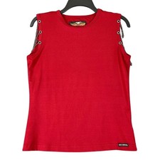 Vintage Y2K Harley Davidson Grommet Chain Tank Top Womens S Red USA Made Biker