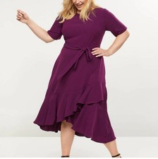 Lane Bryant Purple Ruffle Belted Midi Dress Fit & Flare Size 24 Short Sleeve