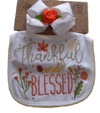 Baby Essentials 2 Pc Floral Dot Thankful & Blessed Bib Bow Headband Set 0-6M