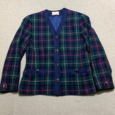 Pendleton Womens sz 6 Blazer Jacket Multicolor Tartan Plaid Wool Lined V-Neck