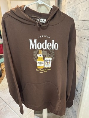 Authentic  Modelo Cerveza Men s Hoodie Sweatshirt Size Lg Brown Pullover New