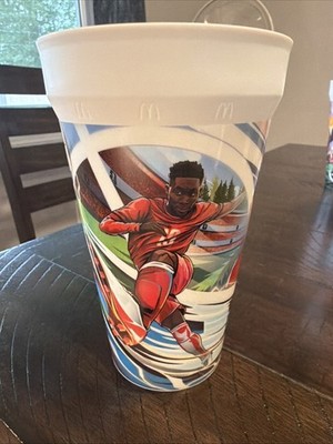 McDonald's White Multicolor Plastic Cup w/ M Logo & Soccer Player Graphic(Davis)