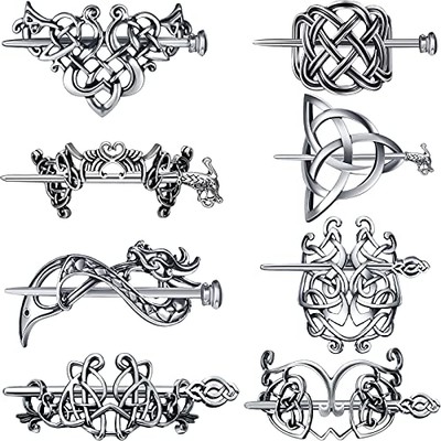 Syhood 8 Pcs Viking Celtic Hair Clips Vintage Knot Hair Stick Retro Silver 