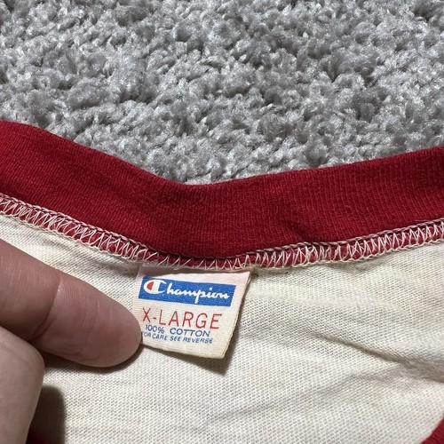 True Vintage Champion Blue Bar XL Brown Lacrosse White Red Ringer 70er Jahre - Bild 3 von 11