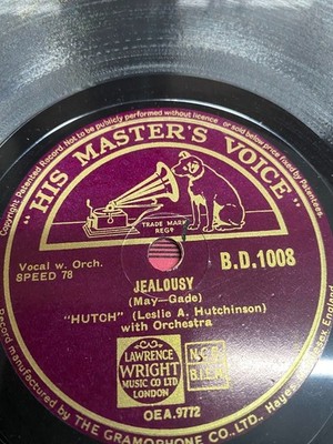 HUTCH (LESLIE A HUTCHINSON) - Stardust / Jealousy 78 RPM HMV BD1008 vgc