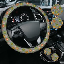 Floral Steering Wheel Cover, AntiSlip Neoprene, Universal 15 Inch Car Accessory