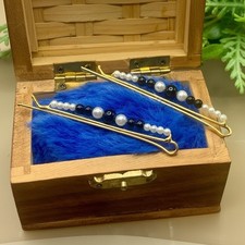 Faux Pearl Black Beaded Bobby Pins Hair Clips Barrettes Vintage Set of 2