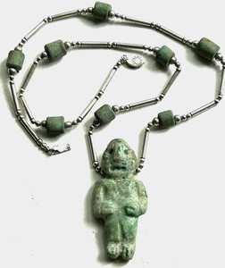 LOS CASTILLO ARTIFACT Necklace + Pre-Columbian MAYAN JADE FIGURE Mexico Sterling