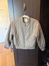 ELV 12 Teen Girls Onion Quilted Bomber Jacket Taupe Grey