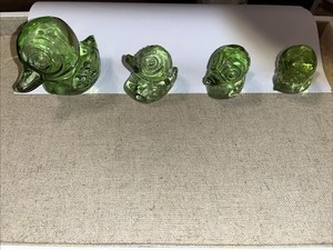 Zwiesel Germany Green Glass Duck Family Figurines Graduated Sizes