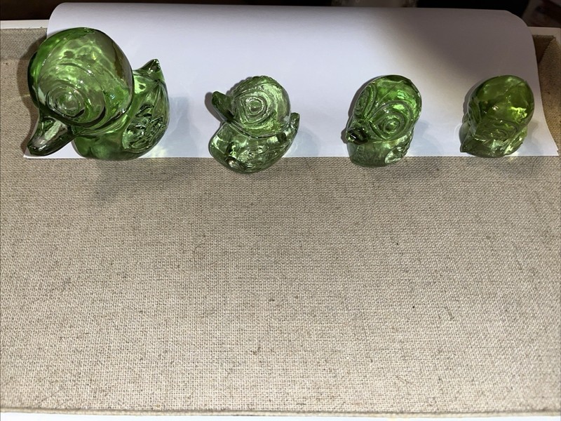Zwiesel Germany Green Glass Duck Family Figurines Graduated Sizes