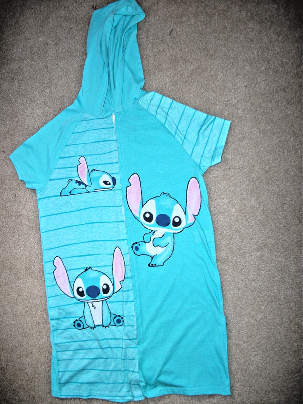 Disney Stitch Size 10/12 Girls One Piece Hooded Pajama, EUC