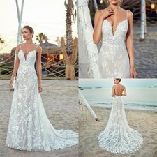 Beach Wedding Dresses Spaghetti Lace Backless Boho Beach Bridal Gowns Plus Size