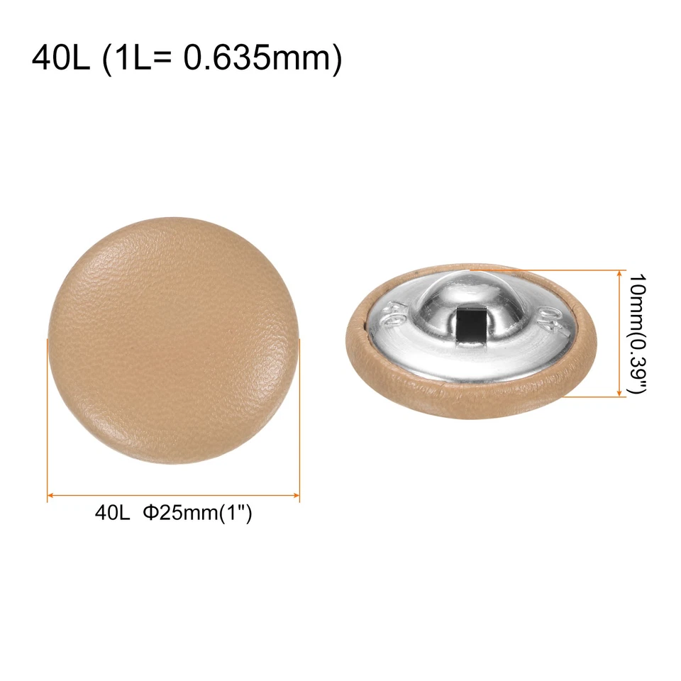15pcs Leather Covered Button 25mm Metal Round Sewing Buttons Khaki - Image 2 of 4