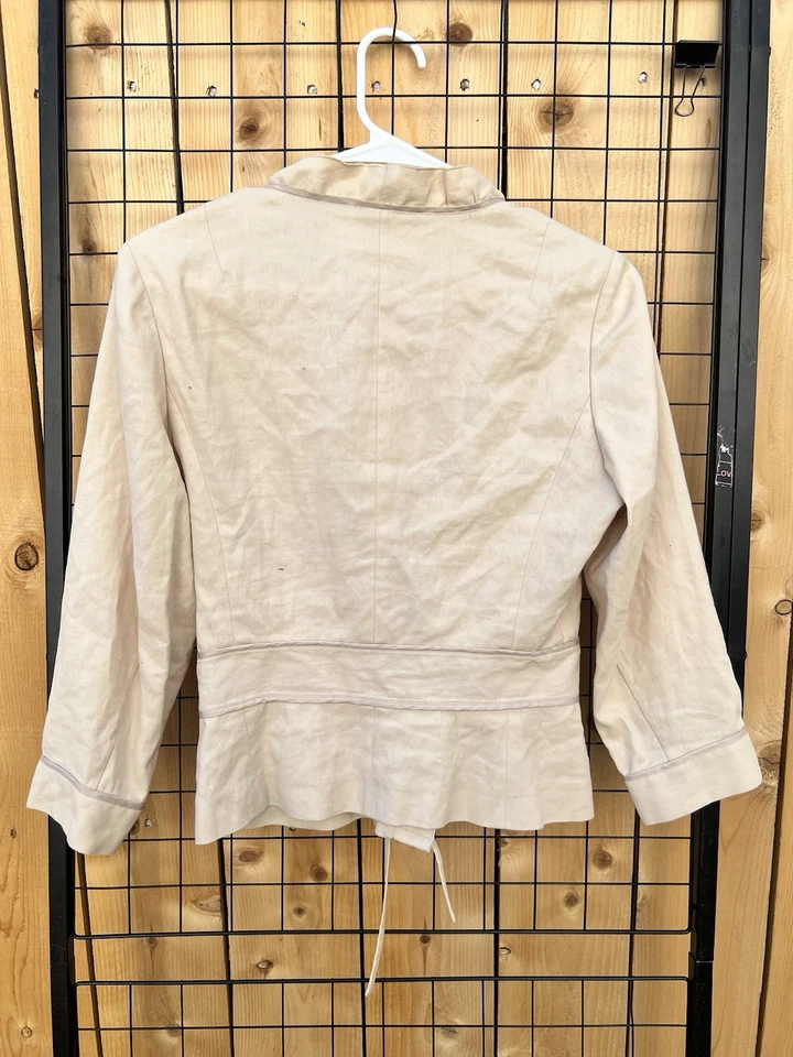 Chaqueta Blazer Anteprima Volantes Frontales Corbata Beige Neutro Carrera Oficina Foto 2 de 4