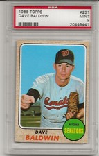 1968 TOPPS #231 DAVE BALDWIN, PSA 9 MINT, WASHINGTON SENATORS, ROOKIE, RC, L@@K