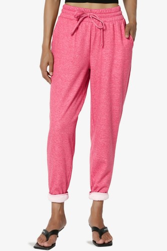 TheMogan S~3X Casual Melange Fleece Elastic Drawstring High Waist Jogger Pants - Picture 27 of 80