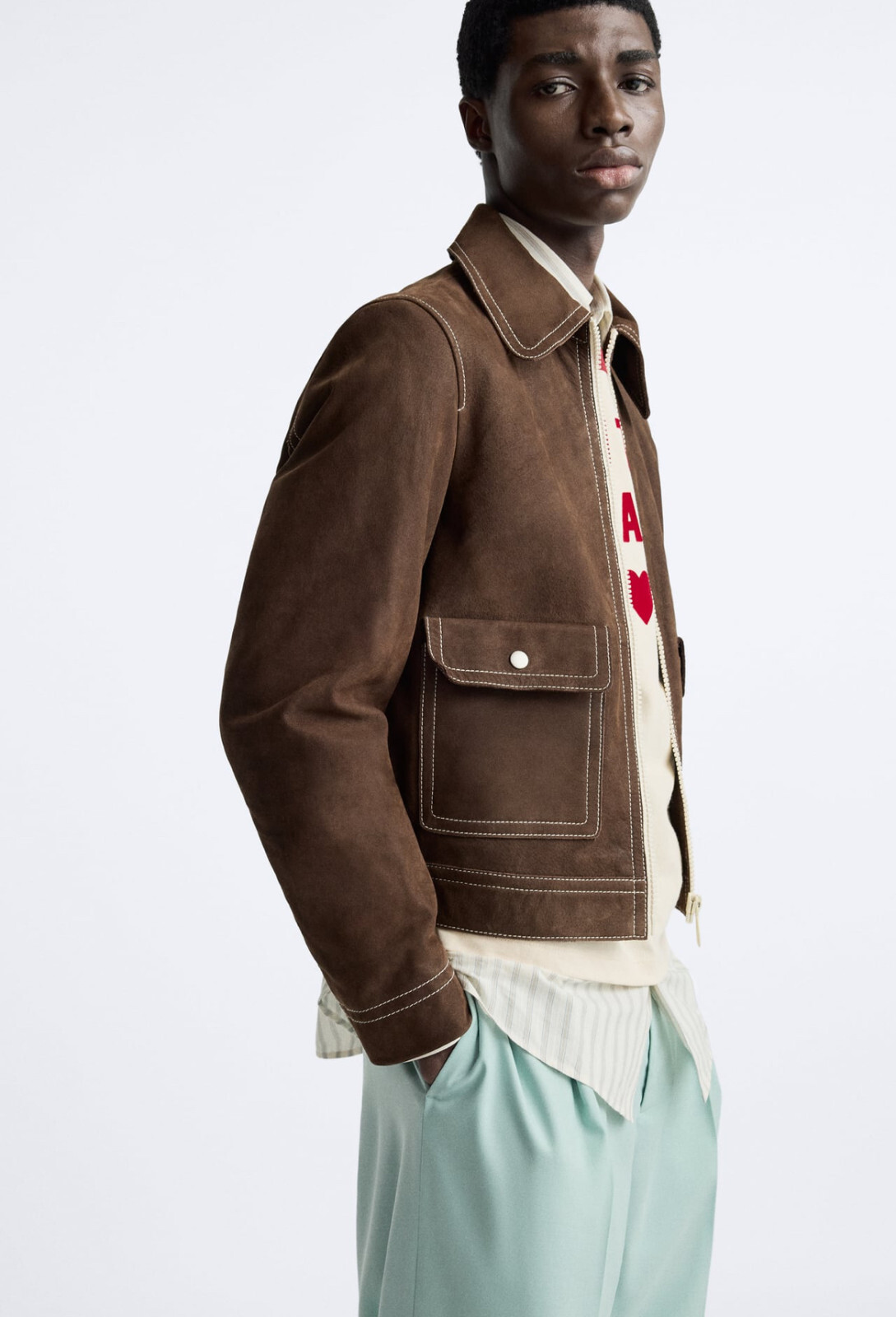 Harry Lambert Zara Cutie Chaos Brown Suede Leather jacket. Sizes M