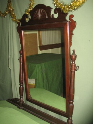 VTG 1940's Solid Wood Mahogany Tilt Mirror for Dresser 42  L  (4 pieces)