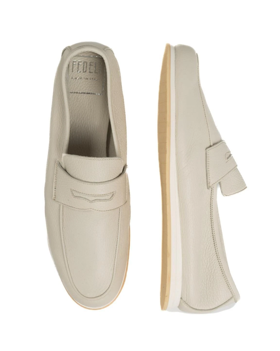 Fedeli $650 Ivory Soft Slip-On Penny Loafers Grained Leather Shoes (42 eu) 8 US