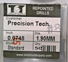 TCT REPOINTED DRILLS SLOT 1.90MM 0.0748" DIA 0.343" FLUTE (LOT OF 50)