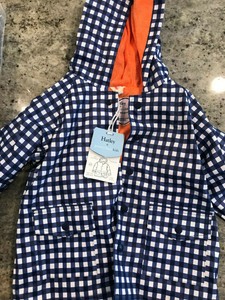 Pottery Barn Kids Hatley Navy Orange Gingham Raincoat Size 4 Brand