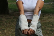 Women Winter Fashion Knitted Cream Arm Warmers
