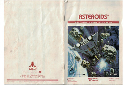 Vintage 1979  Atari Asteroids Original Game Manual #353 early computer games