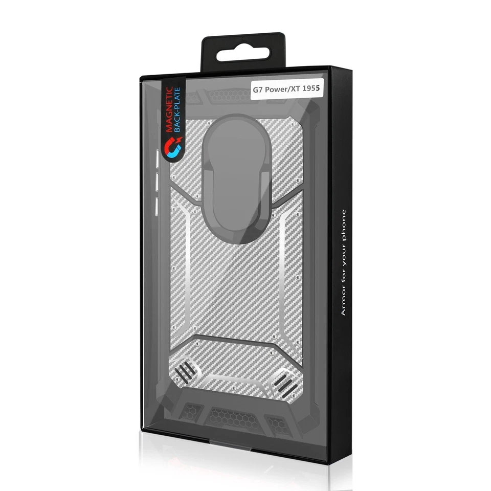 Motorola Moto G7 Power Placa Trasera Magnética Marco TPU Acero Inoxidable Cubierta Gris Foto 4 de 4