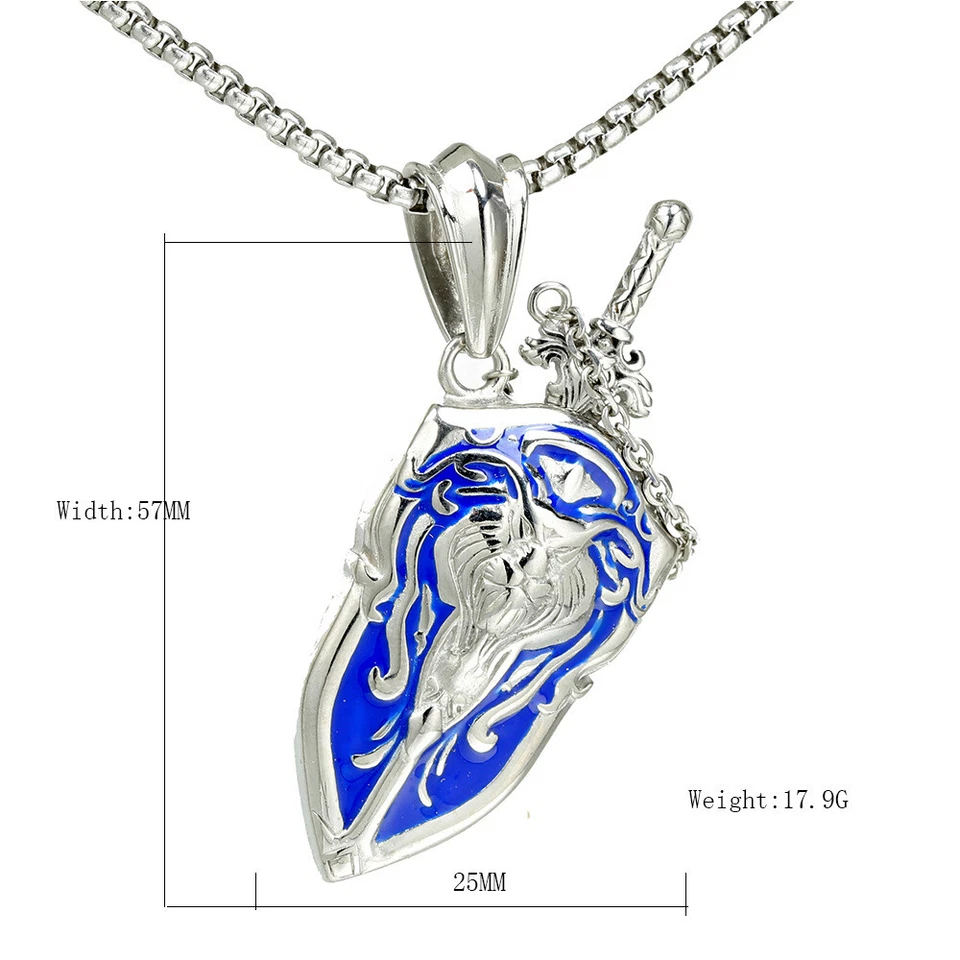 Collar colgante espada escudo Warcraft de acero inoxidable para hombre joyería al por mayor Foto 4 de 4