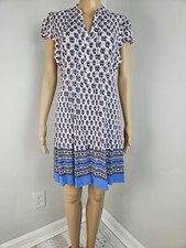 Loft Womens Dress Small Floral Pleated Ruffle Sleeve Swing Dress Pink Blue